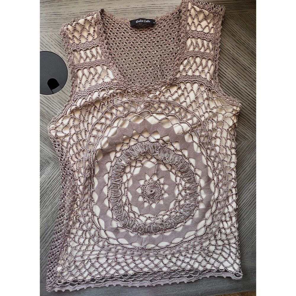 Dolce Cabo Boho Crochet Knit Mandala Tank Top XS